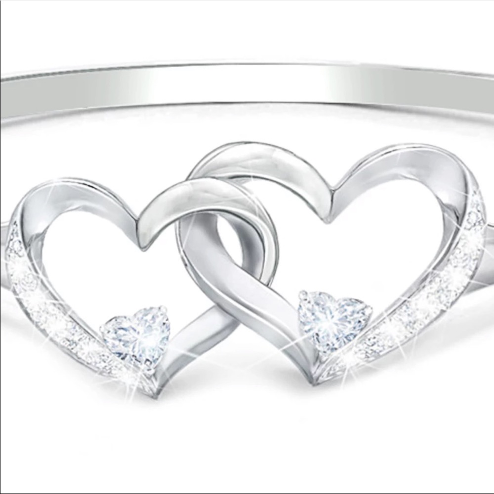 New Fancy 925 Silver Two Hearts Forever CZ Ring - Picture 4 of 4